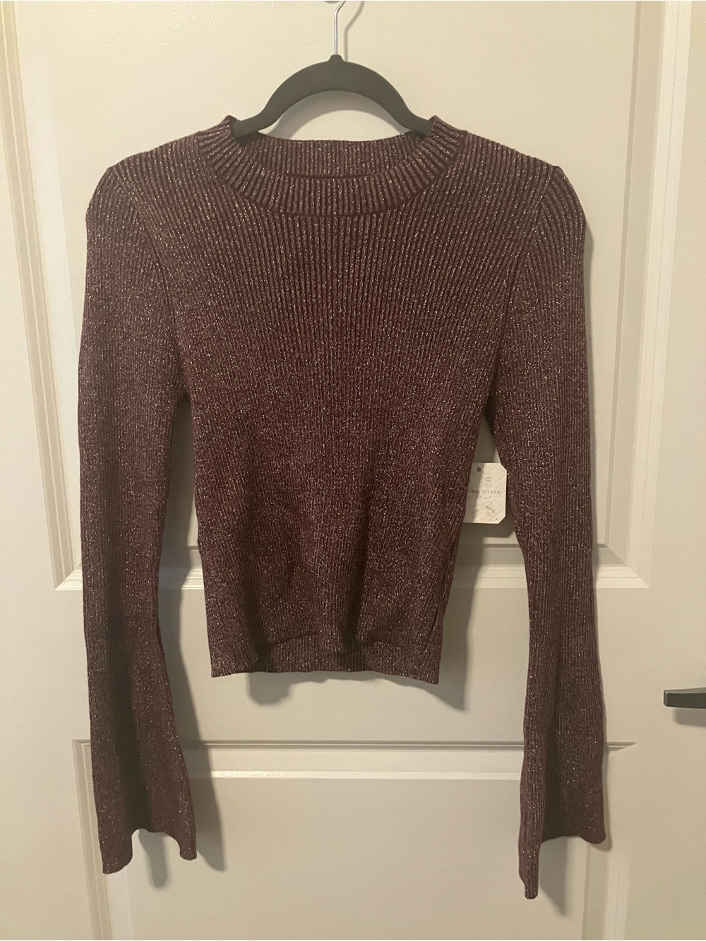 Shimmery Wine Ribbed Knit Sweater